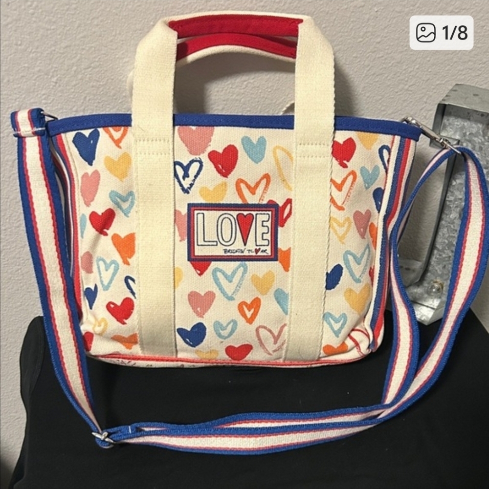 Brighton Mini Canvas Tote Red White And You With Hearts and Love Crossbody - Picture 2 of 7